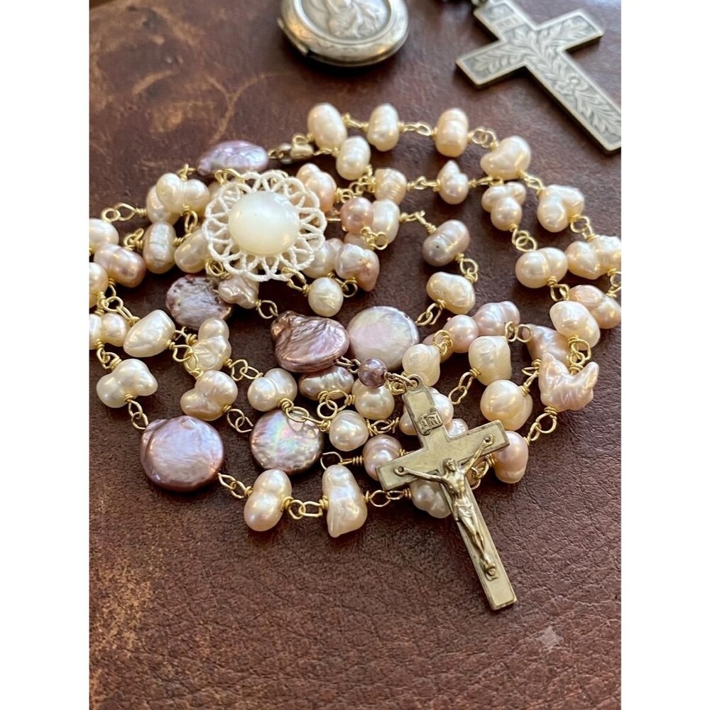 Blush Pearl of Grace Handmade Rosary – Catholic Prayer Beads